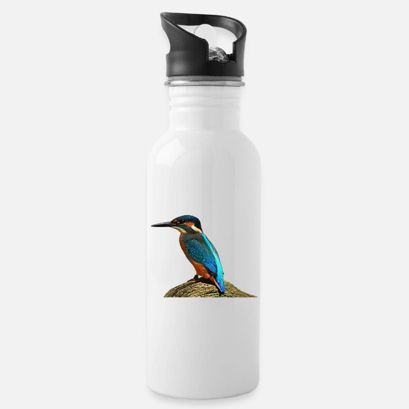 coole vögel, fischendes Eisvogel männchen - Trinkflasche mit integriertem Trinkhalm - Weiß