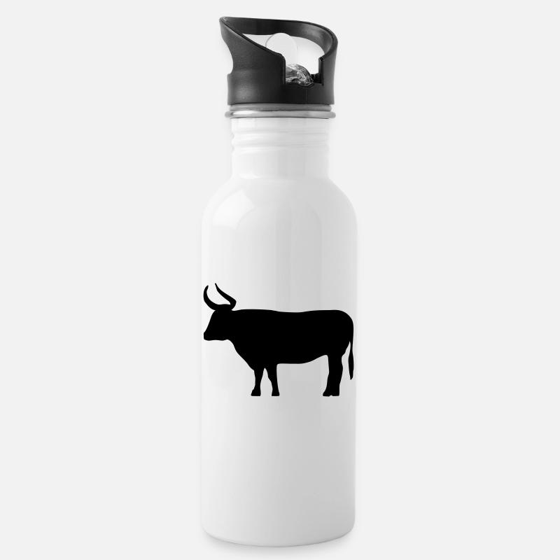 Stier - Trinkflasche mit integriertem Trinkhalm - Weiß
