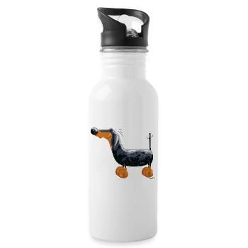 Da steht ein Dackel - Trinkflasche mit integriertem Trinkhalm - Weiß - Rechts