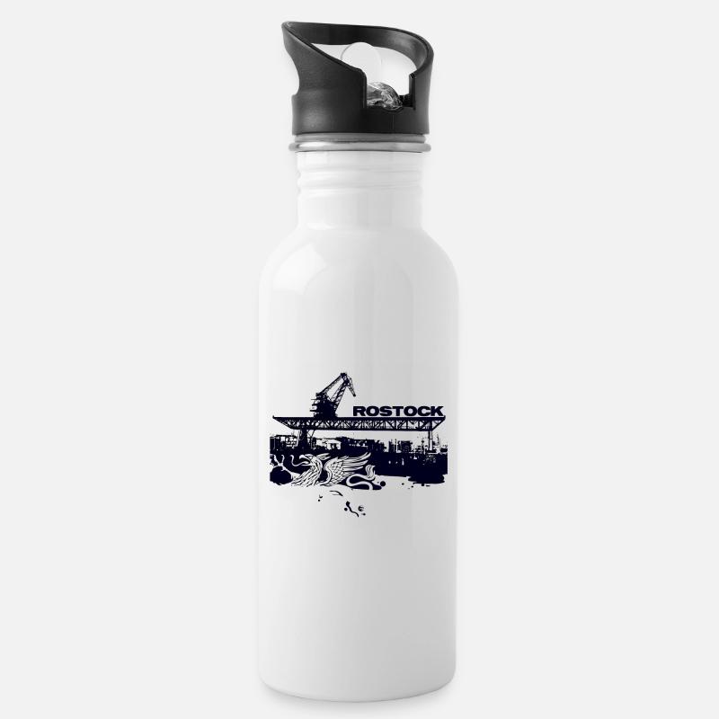 Rostock Stadthafen - Trinkflasche mit integriertem Trinkhalm - Weiß