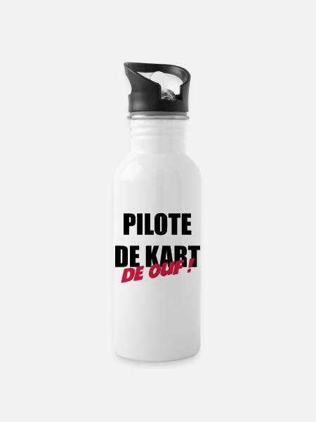 Karting / Kart / Pilote / Voiture - Gourde avec paille intégrée - blanc