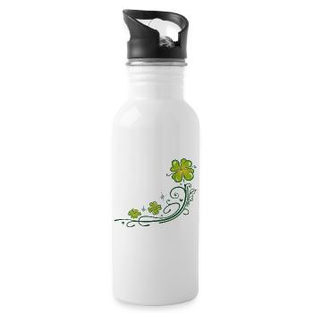 St. Patricks Day. Trèfle à quatre feuilles. - Gourde avec paille intégrée - blanc - Droite