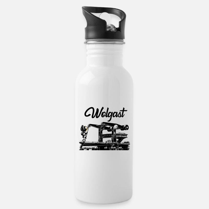 Wolgast - Peenebrücke - Usedom - Trinkflasche mit integriertem Trinkhalm - Weiß