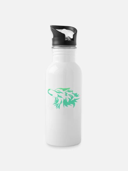 Wolf leuchtend grün - Trinkflasche mit integriertem Trinkhalm - Weiß