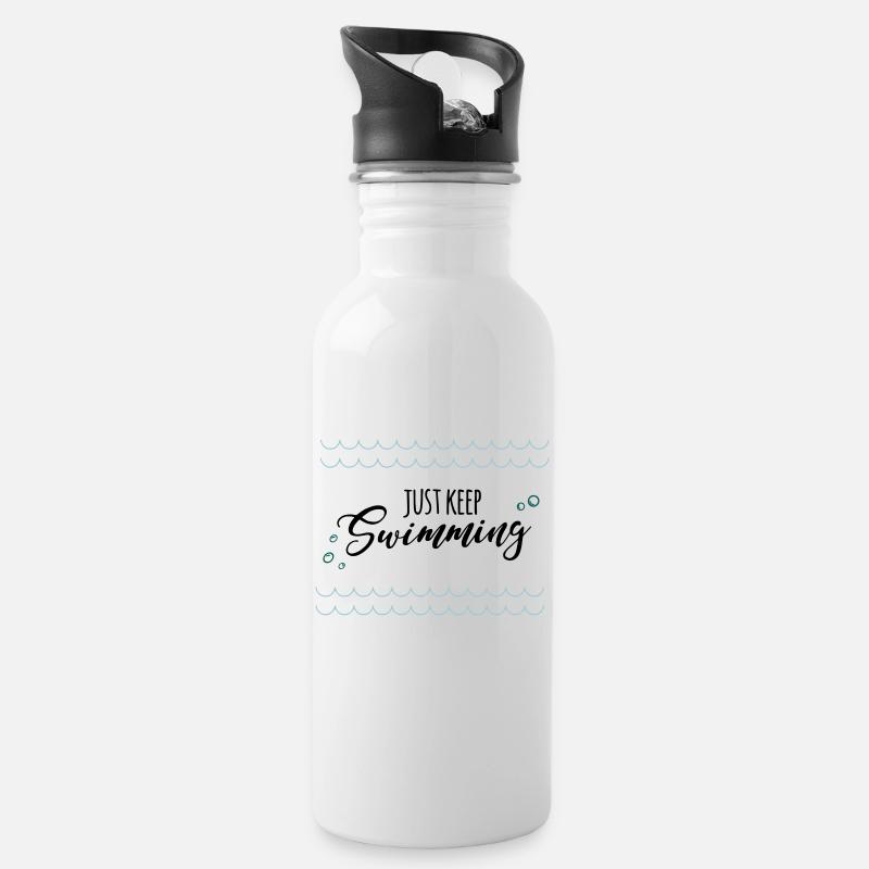 keep swimming - Trinkflasche mit integriertem Trinkhalm - Weiß