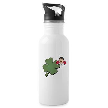 Kleeblatt mit Ladybug (Marienkäfer) - Trinkflasche mit integriertem Trinkhalm - Weiß - Rechts