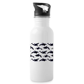 Black and white orca pattern pattern - Water bottle with straw - white - Right