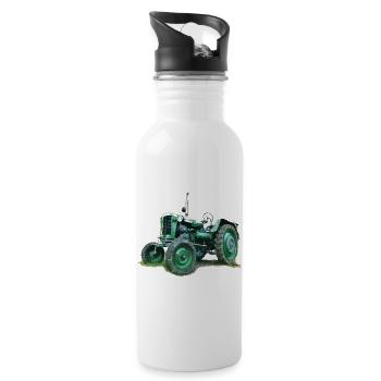 Vintage Green Tractor, Farmer T-Shirts, Clothes - Water bottle with straw - white - Right