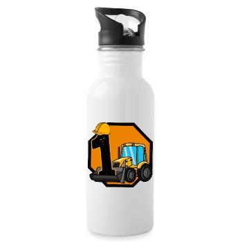 Shovel excavator children birthday 1 year excavator - Water bottle with straw - white - Right