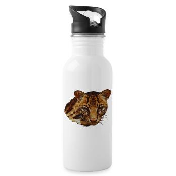 Ocelot Head, Big Cat, Animal Faces - Water bottle with straw - white - Right