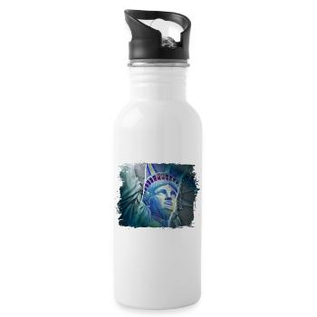 New York City NYC USA America Statue of Liberty - Water bottle with straw - white - Right