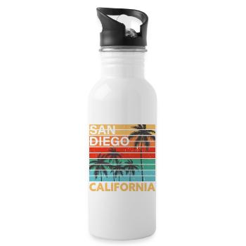 San Diego California Colorful Vintage - Trinkflasche mit integriertem Trinkhalm - Weiß - Rechts