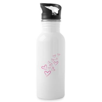 Heart Heart Pattern Pink - Water bottle with straw - white - Right