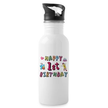 Happy 1st Birthday Children's Birthday - Water bottle with straw - white - Right
