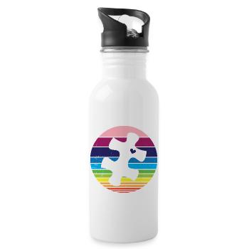 Retro Puzzle Heart Autism Awar... Autism Awareness - Trinkflasche mit integriertem Trinkhalm - Weiß - Rechts