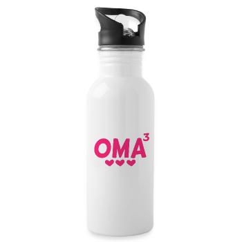 Oma hoch Drei - Dreifache Oma - Trinkflasche mit integriertem Trinkhalm - Weiß - Rechts