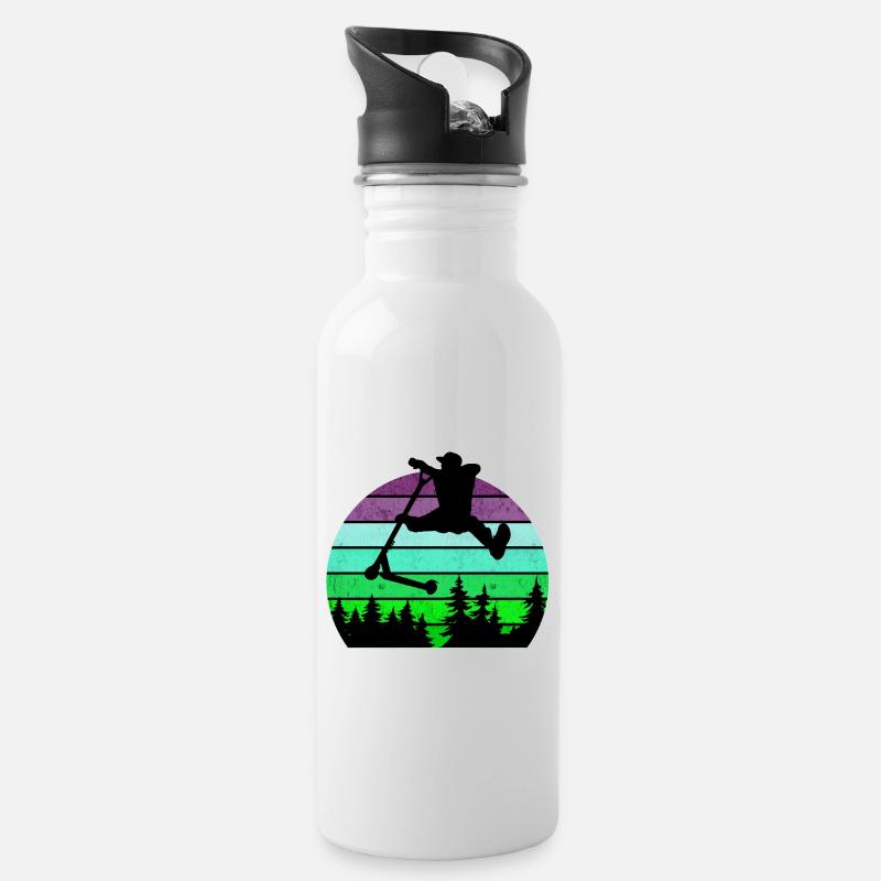 Escooter Scooter Stunt - Trinkflasche mit integriertem Trinkhalm - Weiß