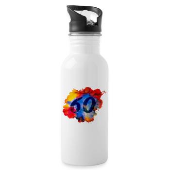 60th Birthday - Watercolor - Water bottle with straw - white - Right