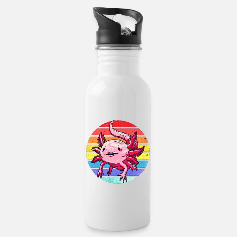 Axolotl. Retro Axolotl. Funny axolotl - Water bottle with straw - white
