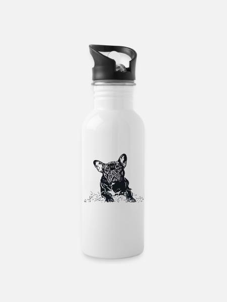 French Bulldog - Water bottle with straw - white