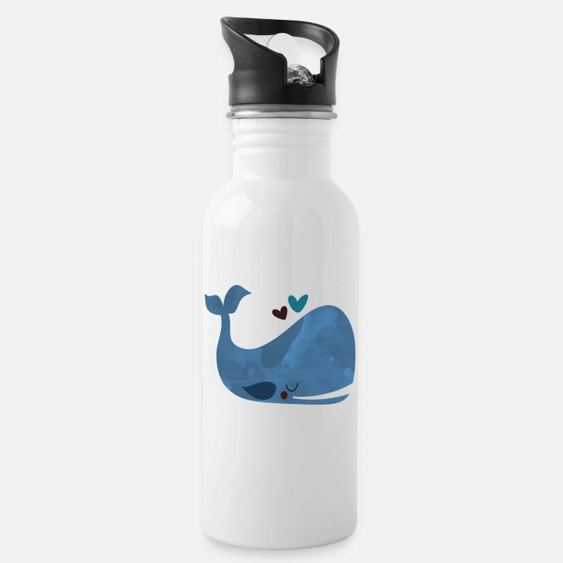 Blue Whale Bliss - Trinkflasche mit integriertem Trinkhalm - Weiß