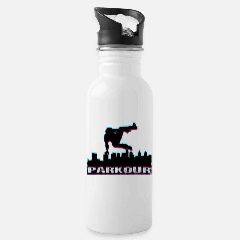 Parkour - Trinkflasche mit integriertem Trinkhalm - Weiß