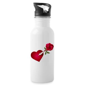 Dart Pfeil mit Rose und Herz als Zielscheibe - Trinkflasche mit integriertem Trinkhalm - Weiß - Rechts