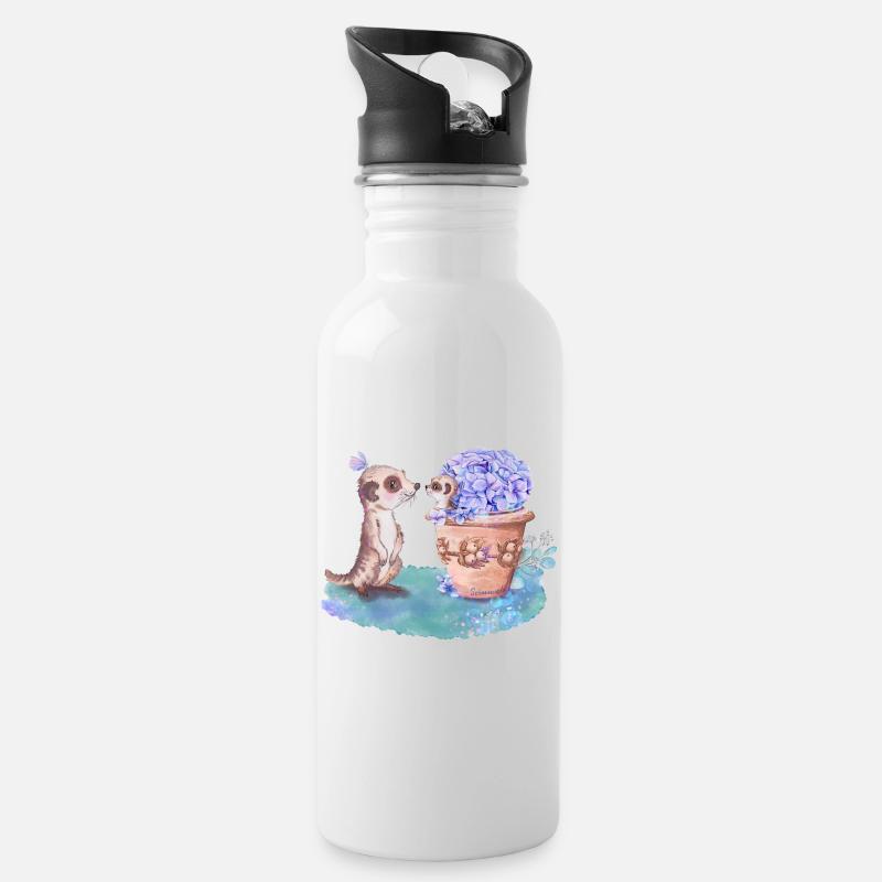 Erdmännchen - Trinkflasche mit integriertem Trinkhalm - Weiß