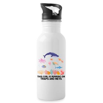 Girl Net Boat Marine Biologist Biology Ocean - Water bottle with straw - white - Right