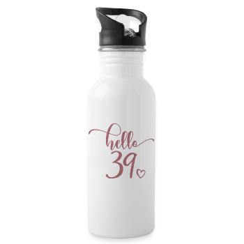 Hello 39 - Cadeau mignon de 39e anniversaire pour femmes - Gourde avec paille intégrée - blanc - Droite