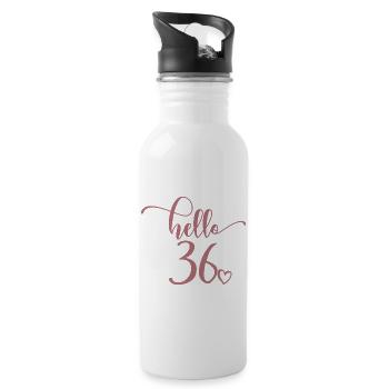 Hello 36 - Cute 36th Birthday Gift For Women - Water bottle with straw - white - Right