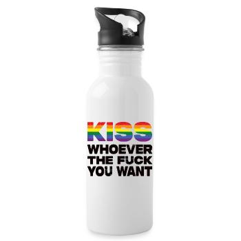 Kiss Whoever The Fuck You Want LGBTQ Pride - Water bottle with straw - white - Right