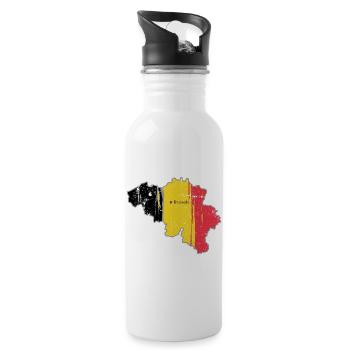 Belgische Flagge Karte von Brüssel - Trinkflasche mit integriertem Trinkhalm - Weiß - Rechts