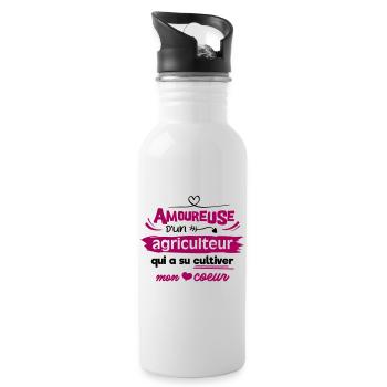 Amoureuse d'un agriculteur, humour cadeau - Gourde avec paille intégrée - blanc - Droite