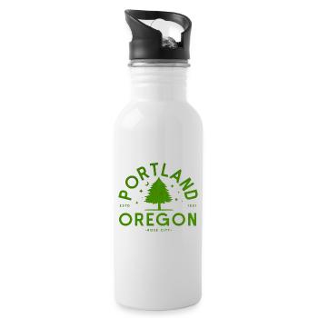 Portland Grüner Baum Logo - Trinkflasche mit integriertem Trinkhalm - Weiß - Rechts