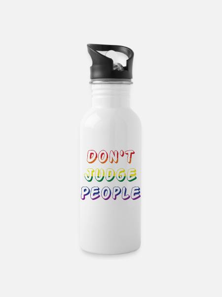Regenbogen-Respekt/Ne jugez pas les gens/ONELOVE - Gourde avec paille intégrée - blanc