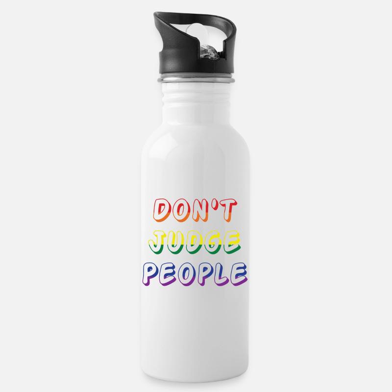 Regenbogen-Respekt/Don't Judge People/ONELOVE - Trinkflasche mit integriertem Trinkhalm - Weiß