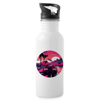 Retrowave Synthwave 80s Design - Trinkflasche mit integriertem Trinkhalm - Weiß - Rechts