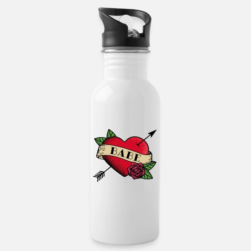 Tatouage de coeur Babe - Gourde avec paille intégrée - blanc