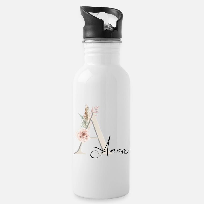Anna! Name Boho - Water bottle with straw - white