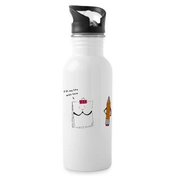 Fill my life with love - Trinkflasche mit integriertem Trinkhalm - Weiß - Rechts