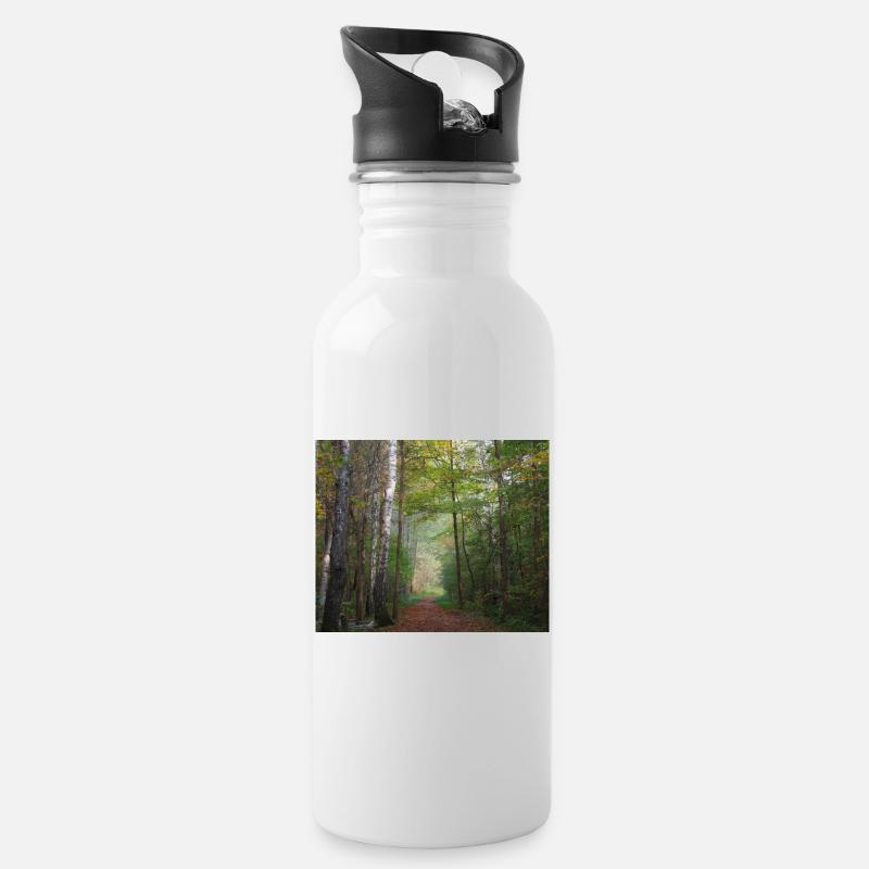 Foto eines Herbstwaldes - Trinkflasche mit integriertem Trinkhalm - Weiß
