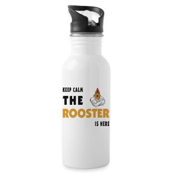 Keep Calm The Rooster Is Here - Water bottle with straw - white - Right