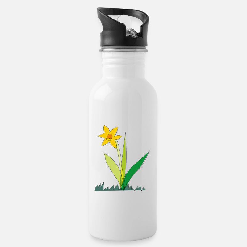 Frühling Blume Narzisse - Trinkflasche mit integriertem Trinkhalm - Weiß