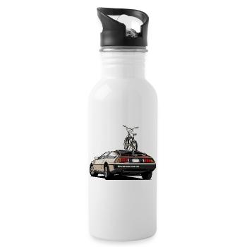 Delorean with old school 80s BMX on the rear - Water bottle with straw - white - Right