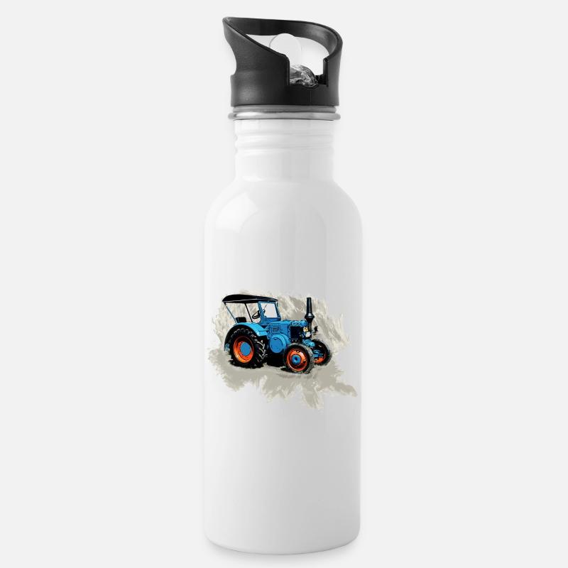 Traktor Lanz - Trinkflasche mit integriertem Trinkhalm - Weiß
