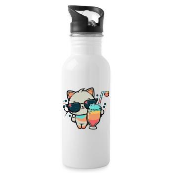 The coolest cat on the beach - Water bottle with straw - white - Right