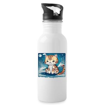 A cat design that couldn't be sweeter. - Water bottle with straw - white - Right