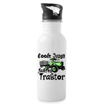 Coole Jungs fahren Traktor - MB Trac - Unimog - Trinkflasche mit integriertem Trinkhalm - Weiß - Rechts