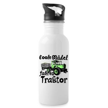 Coole Mädel fahren Traktor - MB Trac - Unimog - Trinkflasche mit integriertem Trinkhalm - Weiß - Rechts